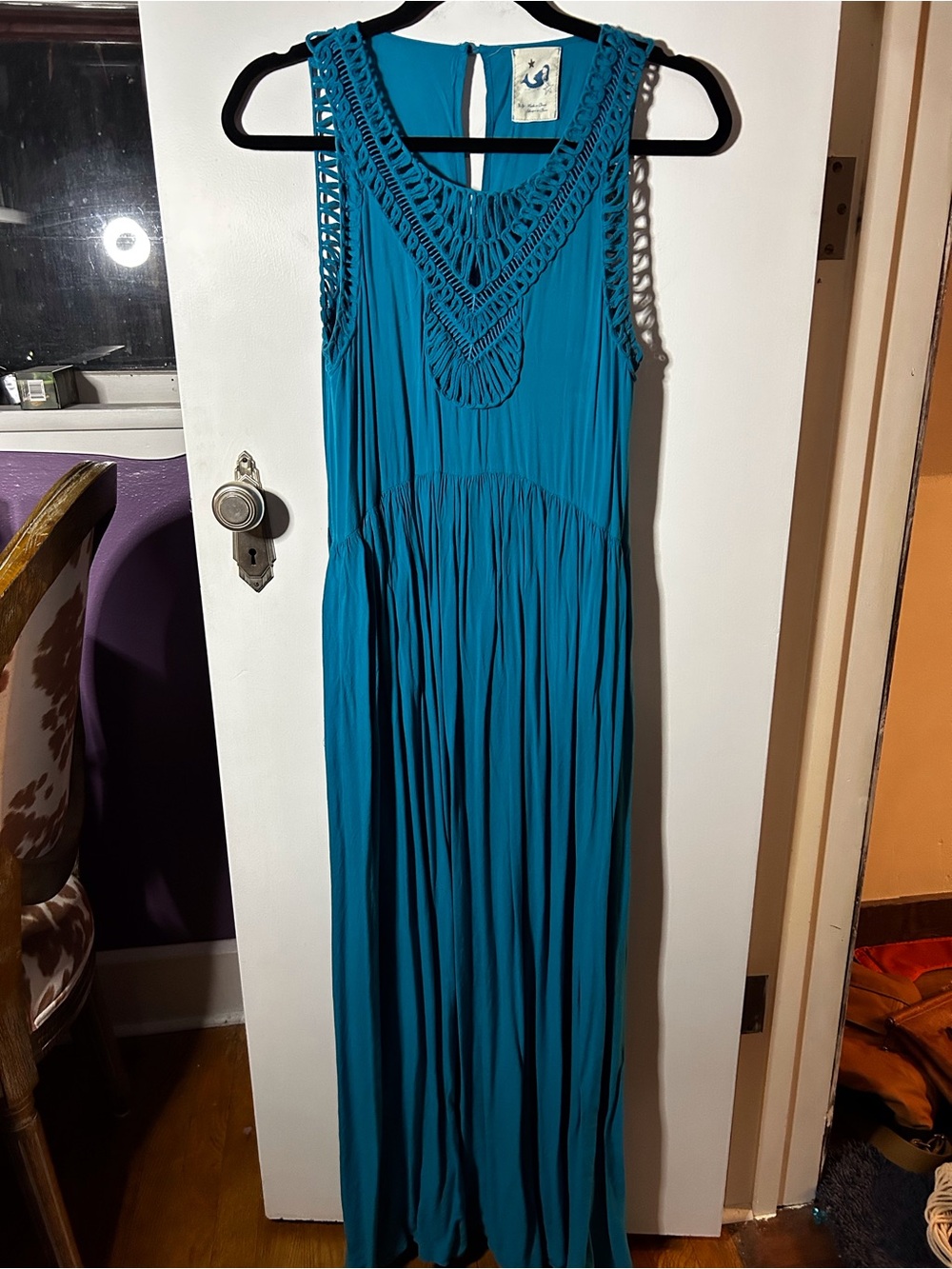 Anthropologie Teal Crochet Yoke Maxi Dress - Picture 1 of 7
